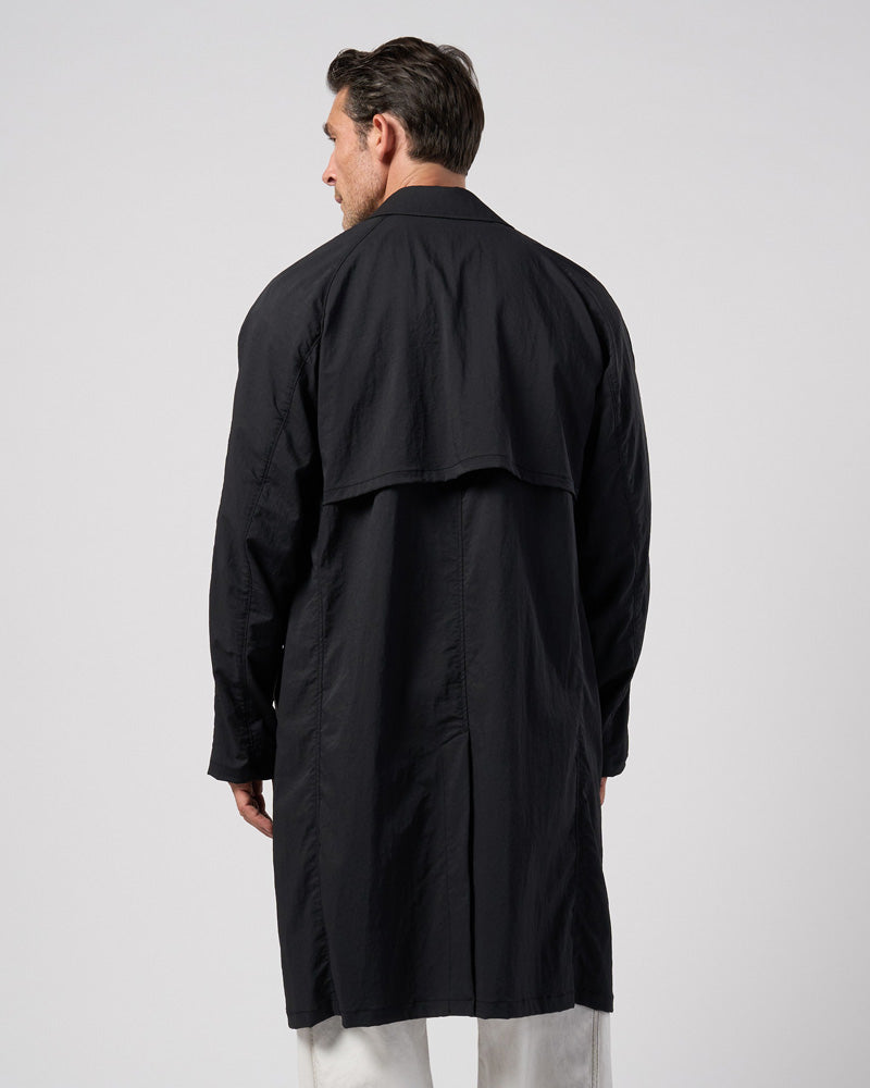 textured nylon double breasted coat