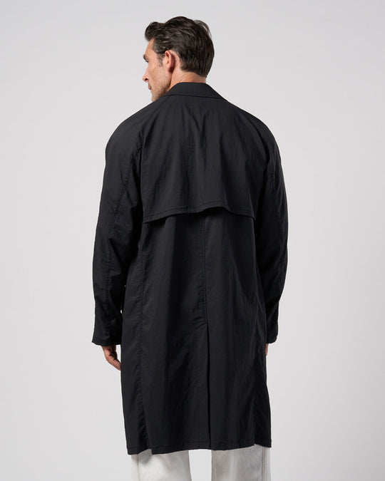 textured nylon double breasted coat