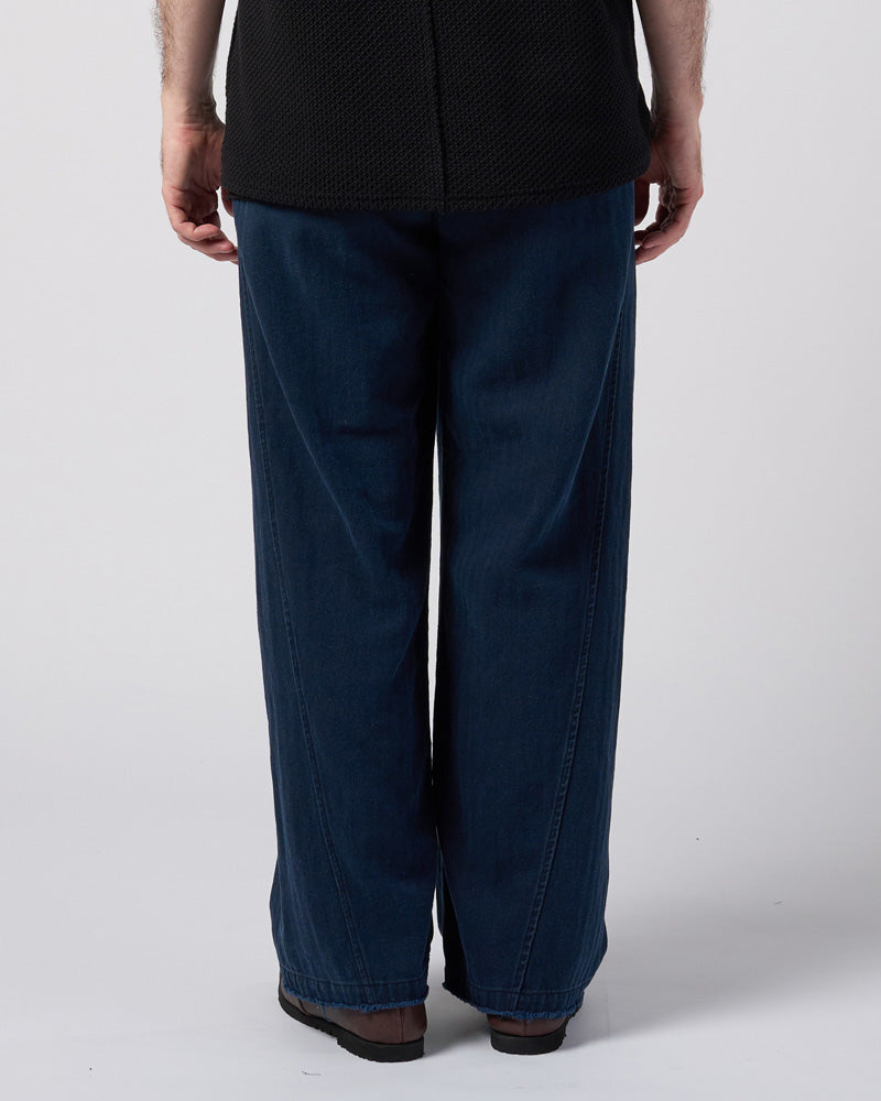 cotton linen herringbone aging wide trousers