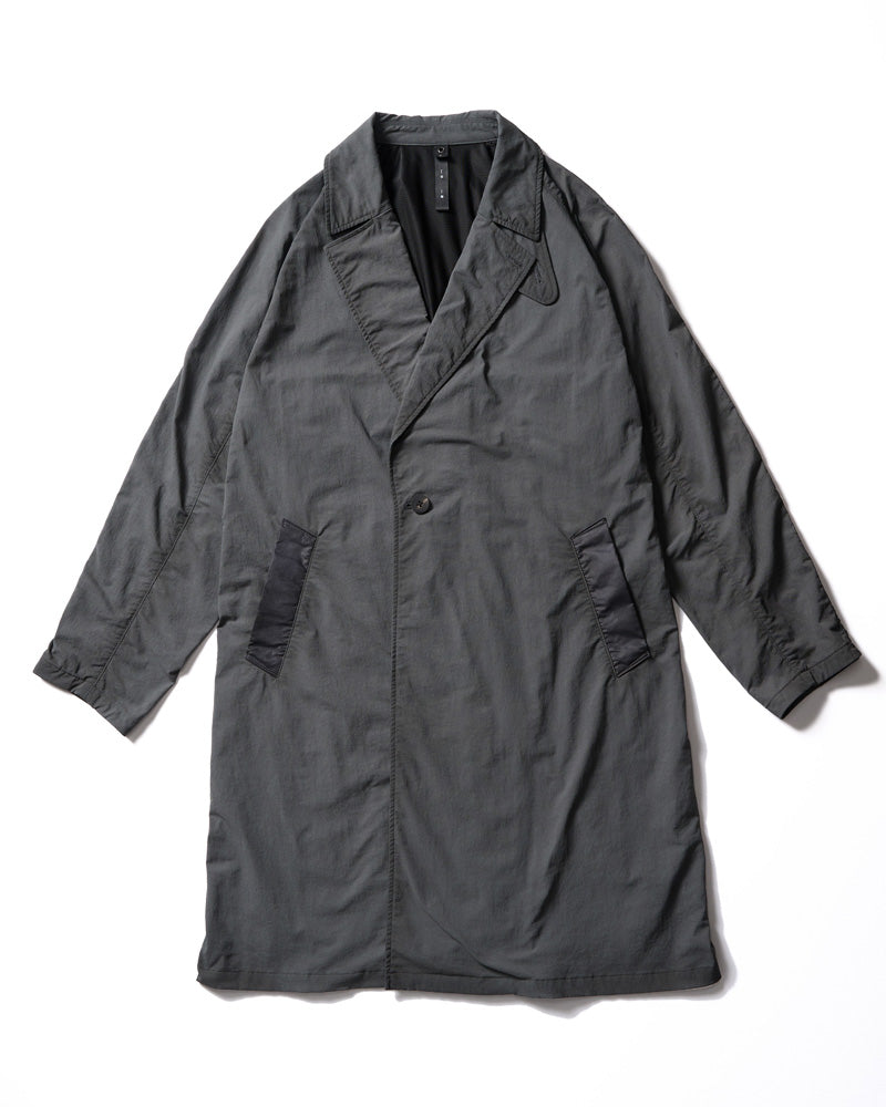 textured nylon double breasted coat