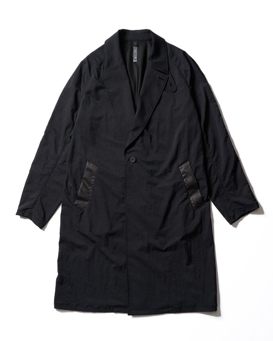 textured nylon double breasted coat