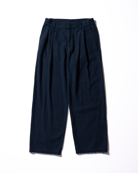cotton linen herringbone aging wide trousers