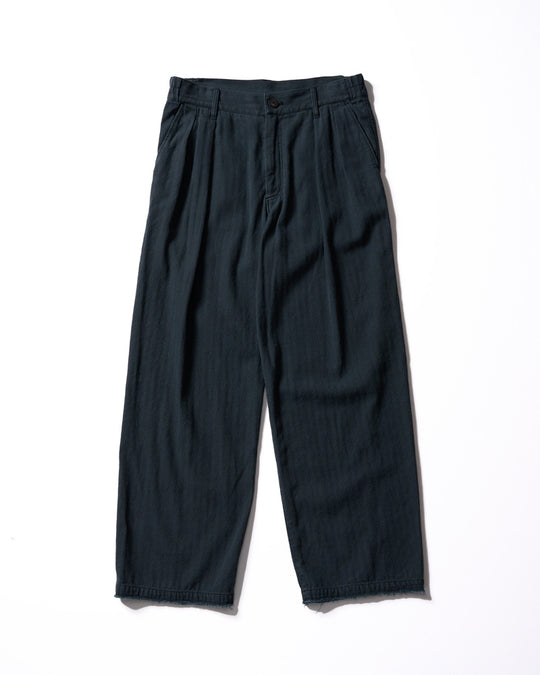 cotton linen herringbone aging wide trousers