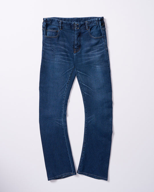 denim jersey 3D banana flare pants
