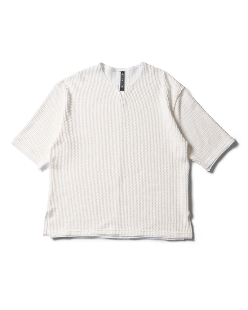 textured knit key-neck H/S