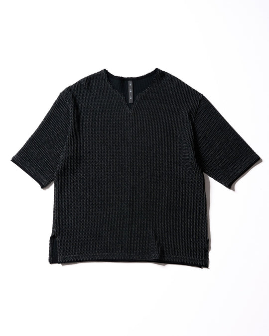 textured knit key-neck H/S