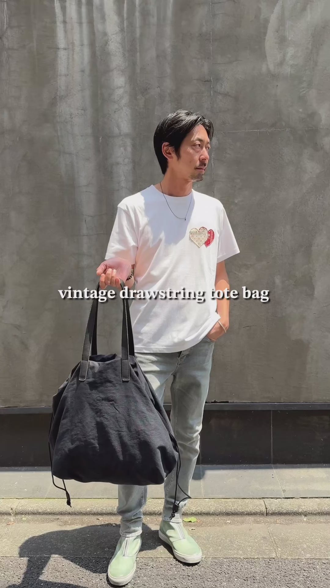 vintage drawstring tote bag
